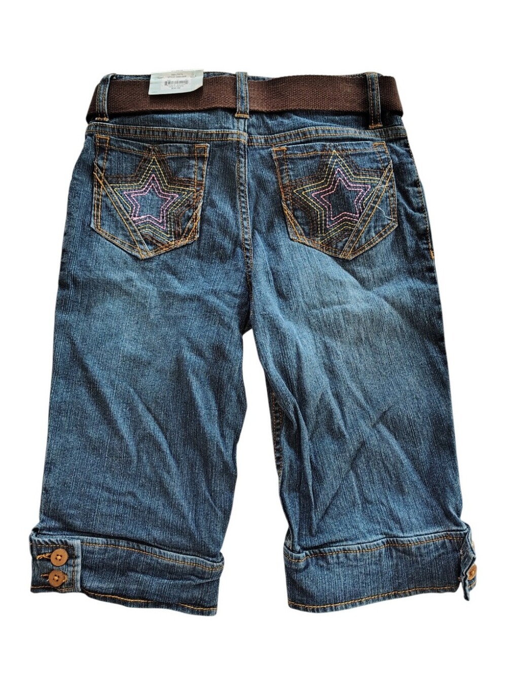 SO Embroidered Star Denim Bermuda Shorts With Adjustable Belt Size 12 Girl